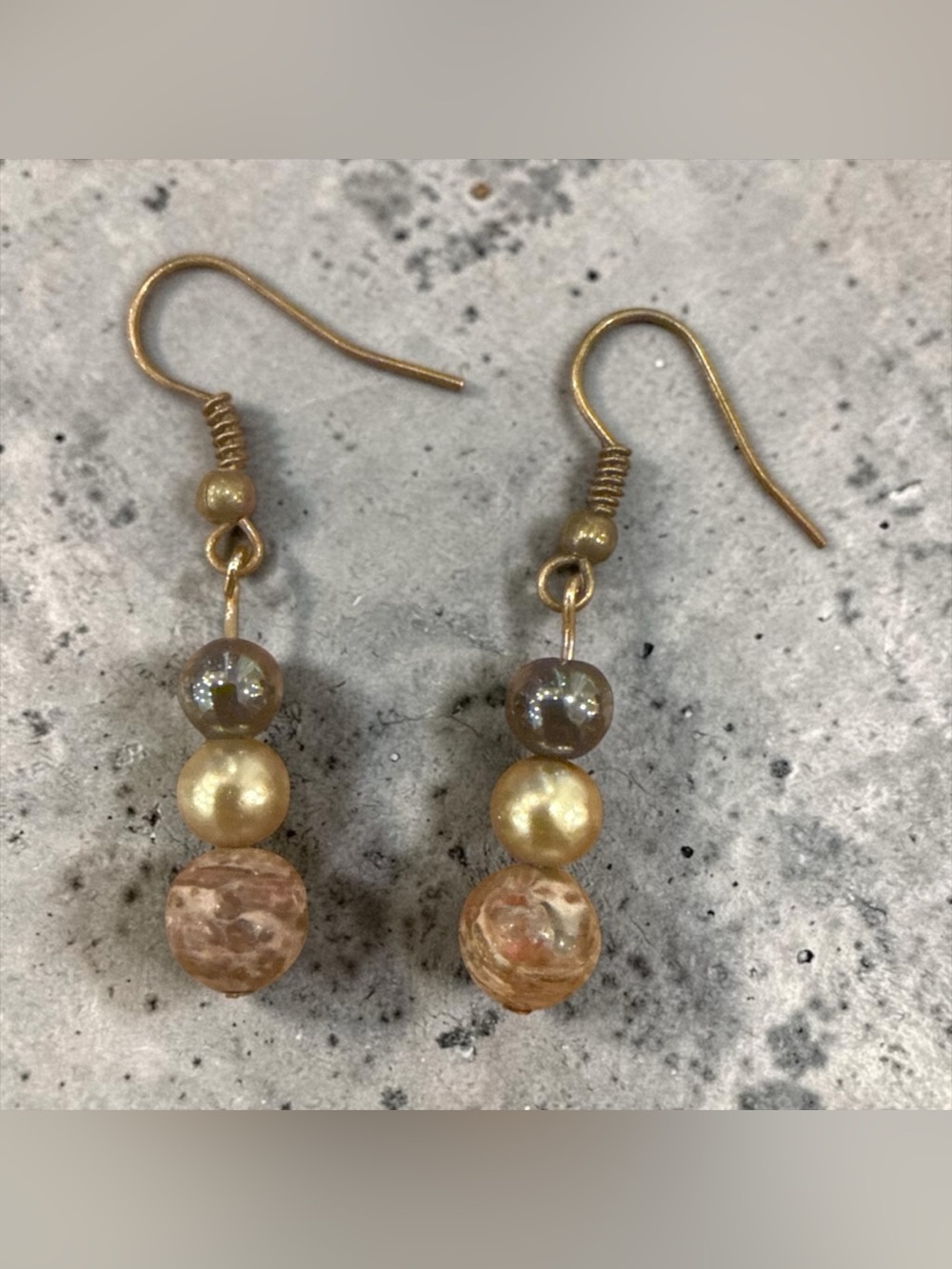 Jasper, Glass, and Hematite Bead Drop Earrings